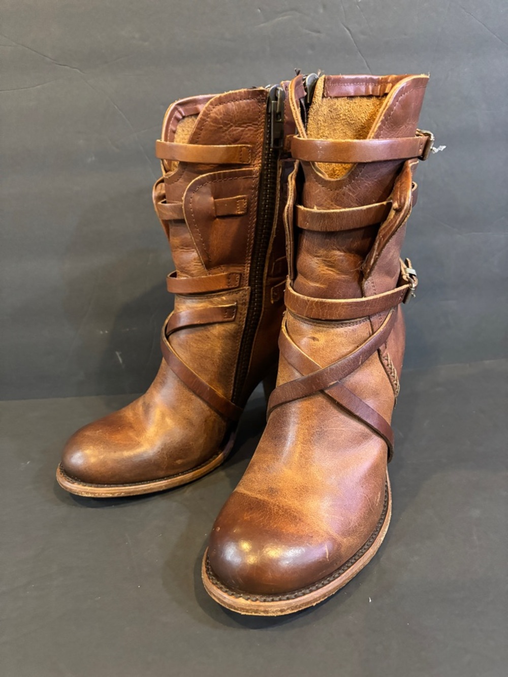 Freebird by Steven | BAKER Overlapped Leather Boots in Cognac